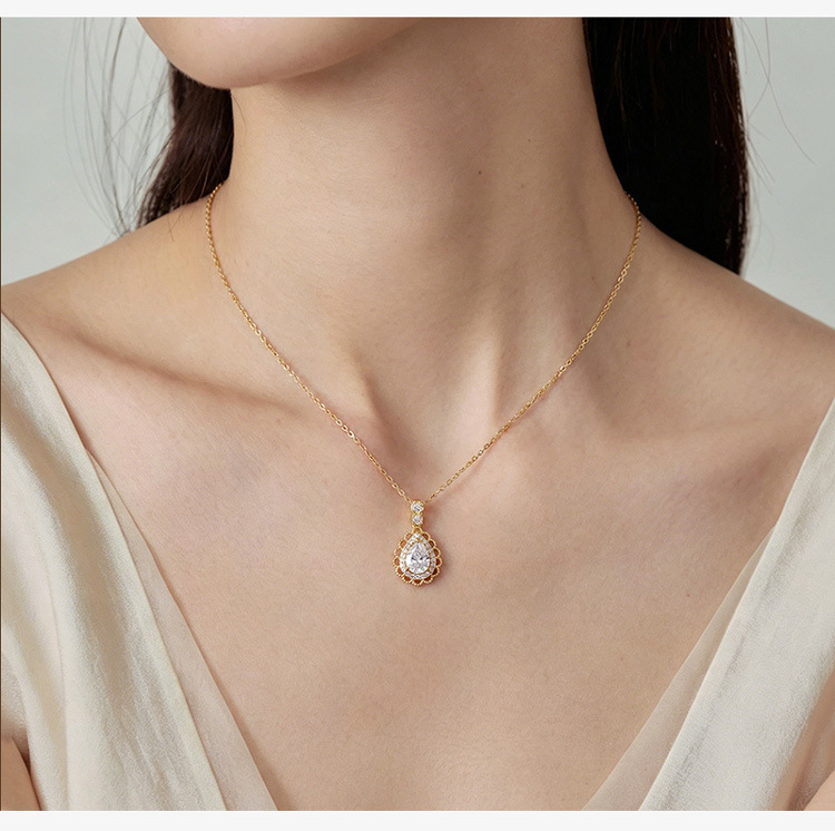 Dây chuyền bạc S925 mạ vàng mặt dây hình giọt nước phong cách sang trọng — Bộ dây chuyền bạc chi tiết 6