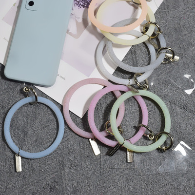 手机壳手环硅胶挂件创意圆形手环钥匙扣粉金色防摔防丢手机挂绳