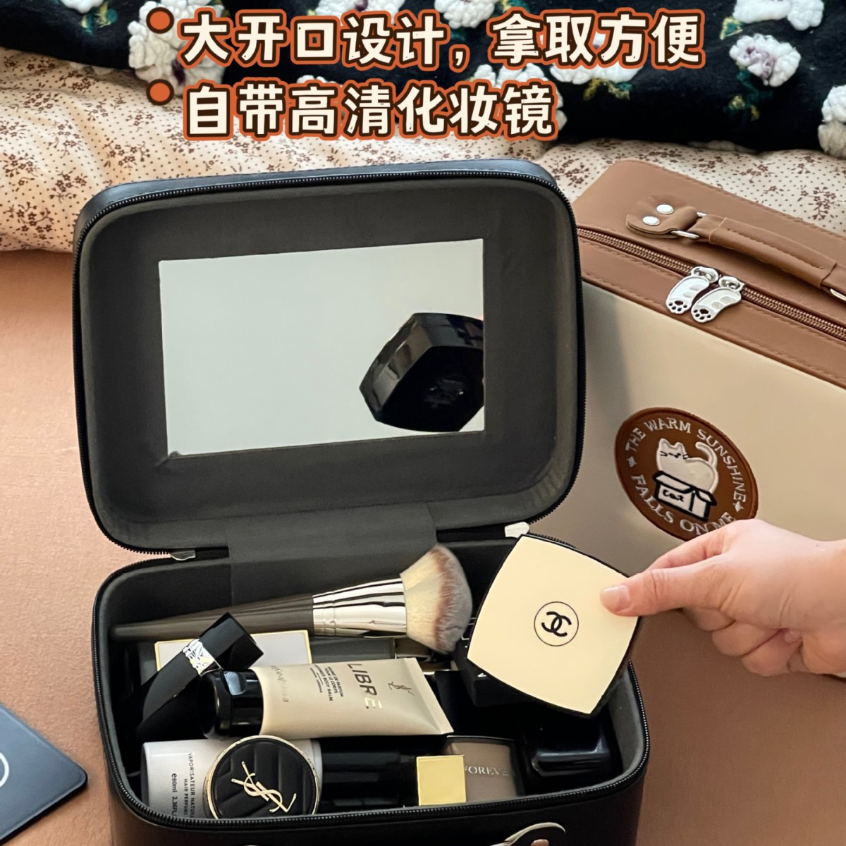 Alta nueva caja de maquillaje de cuero mujer portátil de gran capacidad con espejo bolsa de almacenamiento de viaje bolsa de almacenamiento impermeable bolsa de lavado