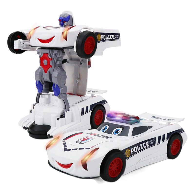 Coche de policía de deformación universal eléctrico transfronterizo colorido música ligera deformación automática robot coche de juguete para niños al por mayor