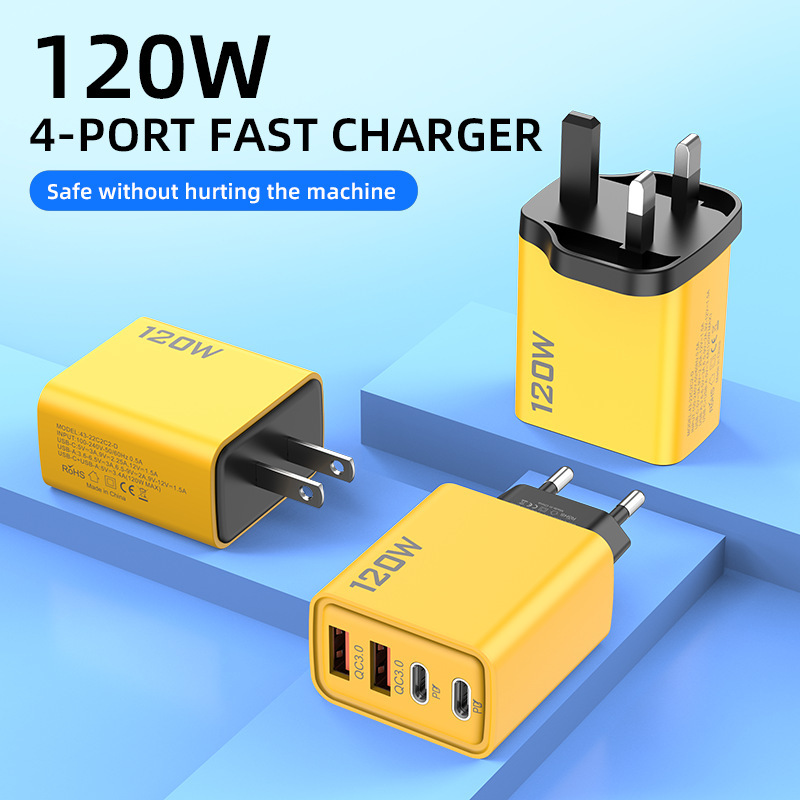 Cross-Border New Model Dual Pd + Dual USB Type-C Mobile Phone Charger Multi-Port European and American Standard British Standard Travel Fast Charging Head