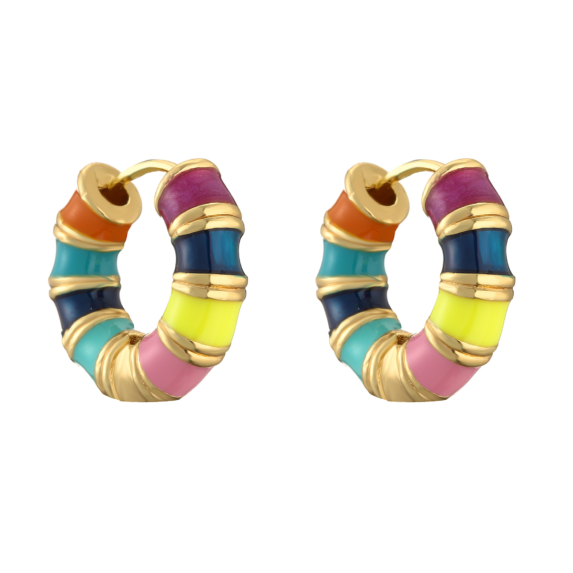 Retro Classic Style Color Block Copper Enamel Hoop Earrings 1 Pair display picture 2