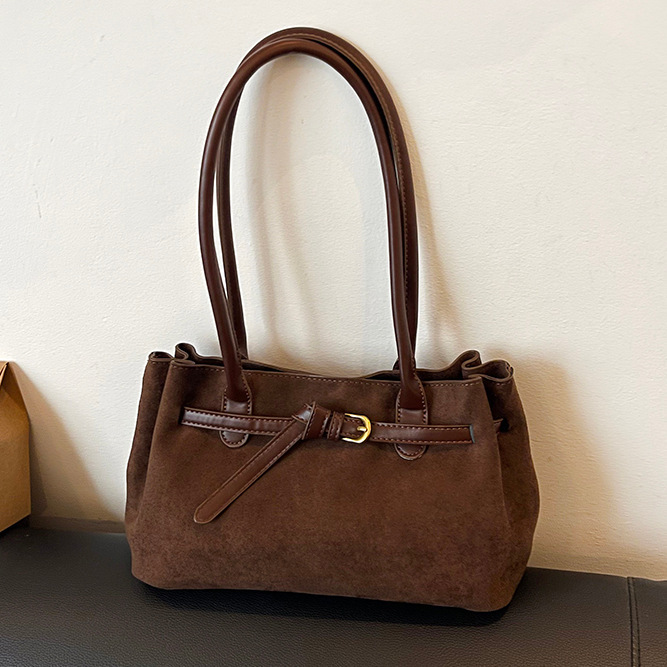 2025 New Autumn and Winter Suede Texture Armpit Bag Commuter Frosted Suede Shoulder Bag Niche Retro Baguette Bag