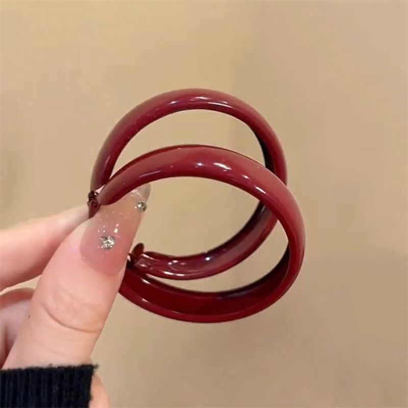 复古安可拉红几何圈圈耳环2025新款女ins港风气质高级感显白耳饰|undefined