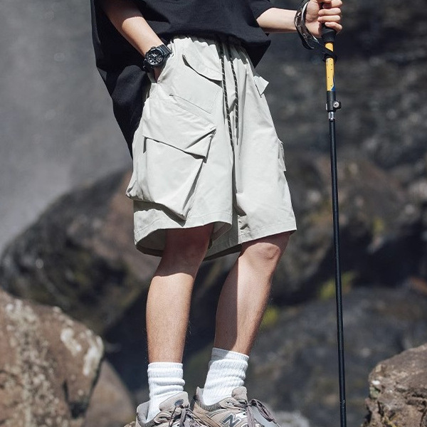 Multi-Pocket Cargo Shorts Men Summer New American Retro Outdoor Design Thin Loose Student Knee-Length Shorts