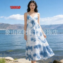 云南贵州古法扎染蓝染连衣裙手工扎染长裙子显瘦温柔甜美吊带裙