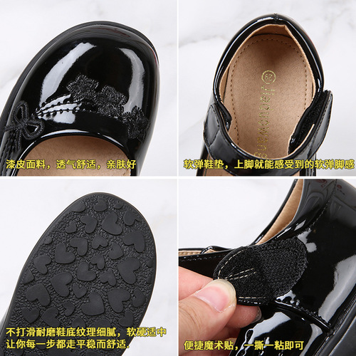 Girls Leather Shoes  Summer New Girls Soft Sole Dance Student Shoes British Style Fashion Baby Black Shoes