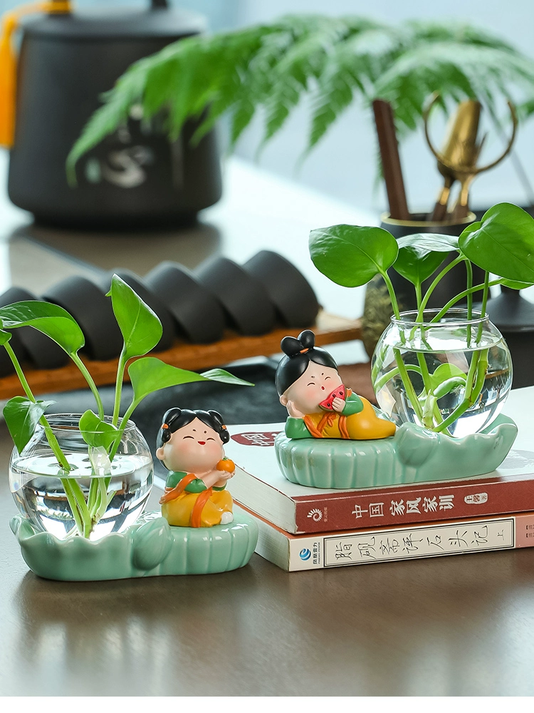 Тан леди креативный домашний орнамент гидропонная ваза маленький контейнер для украшения гостиной офис столешница цветочная композиция сушеные цветы