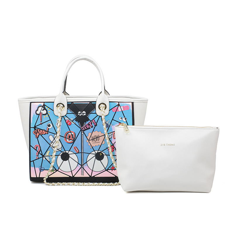 Gran capacidad para mujeres europeas y estadounidenses bolsas de ala impresión de forma de diamante cremallera práctica papel de oficina hombro 2793 #