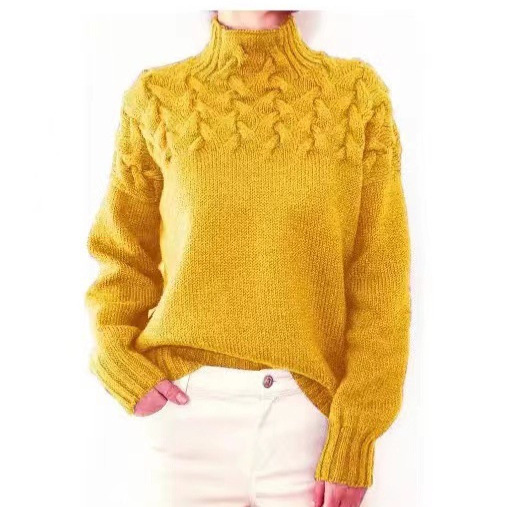 New Amazon Cross-Border Ready-Made Women's Clothing Independent Station Ebay Fashion Cable Braided Details High Collar Long-Sleeved Sweater New Amazon Cross-Border Ready-Made Women's Clothing Independent Station Ebay Fashion Cable Braided Details High Collar Long-Sleeved Sweater