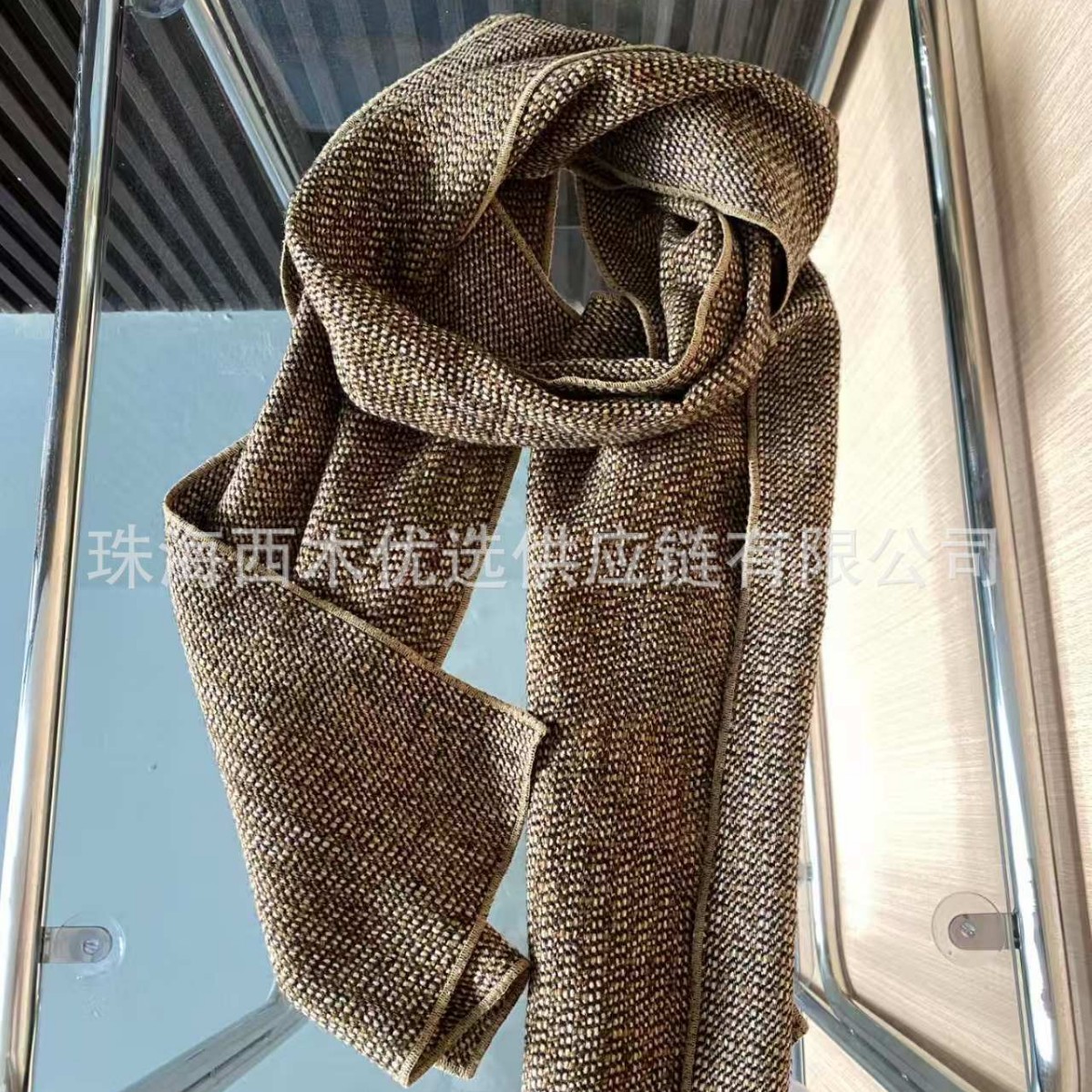【现货】咖色色织彩点编织风围巾wj372