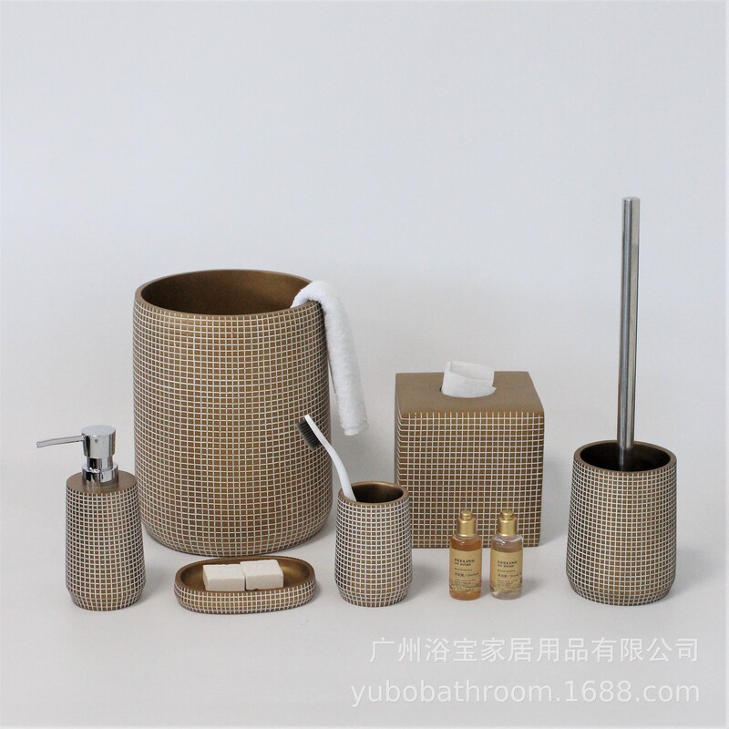Room Supplies Hotel Resin Guest Room Hotel Resin Bathroom Kit 6-piece Set Consumption Box Trash Can Tissue Box