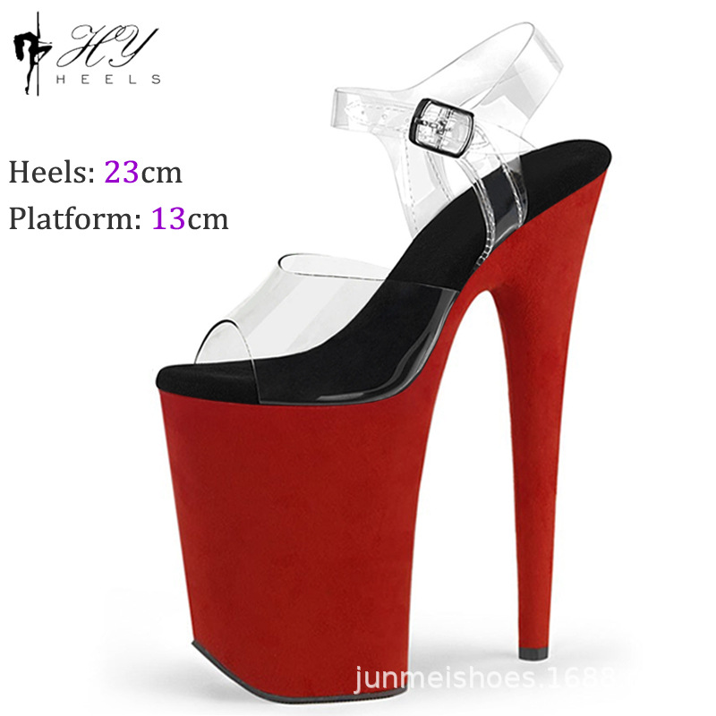 Giày cao gót nữ dự tiệc catwalk gót 23 cm múa cột — Đen Đỏ, Đỏ rượu, Màu đen, Màu xanh lam