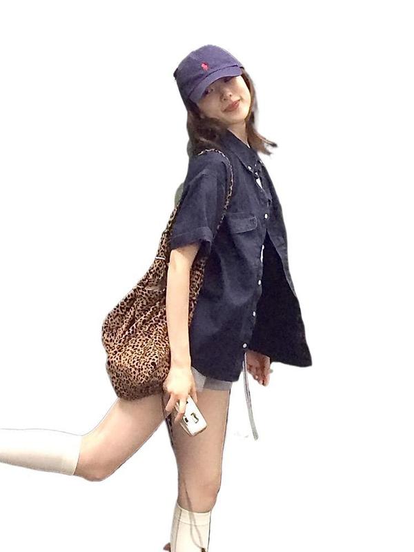 复古短袖衬衫女夏季宽松百搭古早日杂穿搭男女款水洗牛仔衬衣外套|undefined