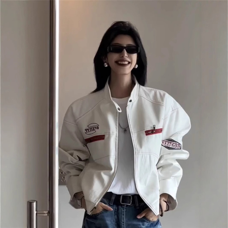 American Style High Street PU Leather Motorcycle Jacket for Men and Women Spring and Autumn Loose Short Embroidered Fashion Brand Hot Girl Jacket American Style High Street PU Leather Motorcycle Jacket for Men and Women Spring and Autumn Loose Short Embroidered Fashion Brand Hot Girl Jacket