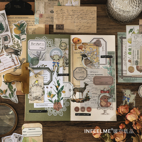 Infeel.me Material Pack Long Night Book Series Retro Literary Style Handbook Diary Decoration Stickers 4 Types