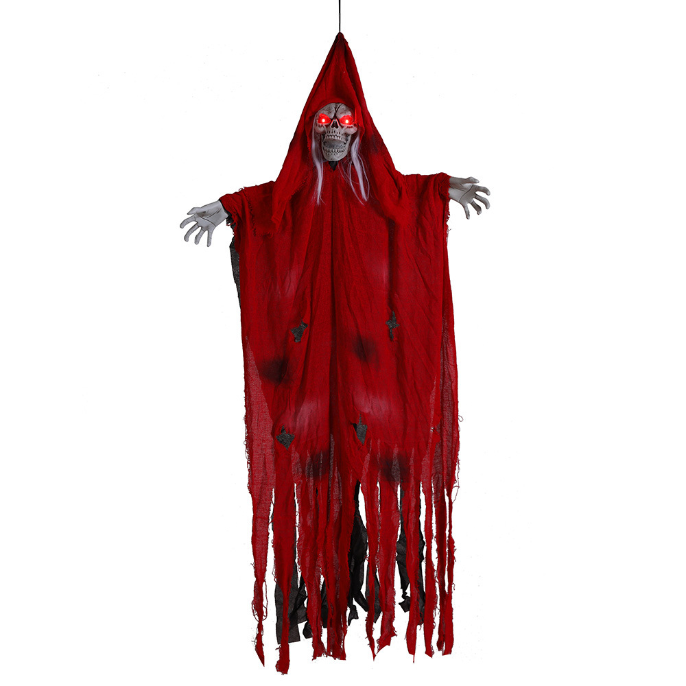 Halloween fantasma colgante de control de voz traje luminoso eléctrico de la casa embrujada de la muerte decoración de la habitación secreta accesorios juguetes de hechizo rojo