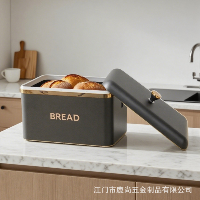跨境厨房储物罐欧美面包箱四件套复古面包盒子带盖方形收纳盒铁盒|undefined