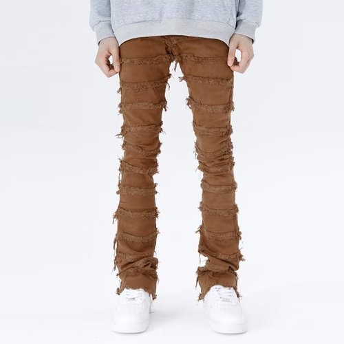 American High Street Personality Jeans Zipper Broken Frayed Tassel Hip-Hop Design Winter Straight Leg Slim Fit Pants