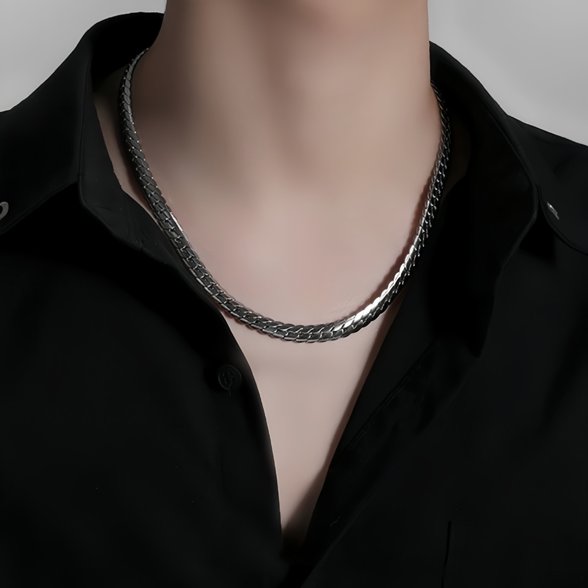 European and American Cuban Necklace Men's Ins Hip-Hop Chain Titanium Steel Encryption Embossed NK Chain Women's Clavicle Chain Trendy Accessories