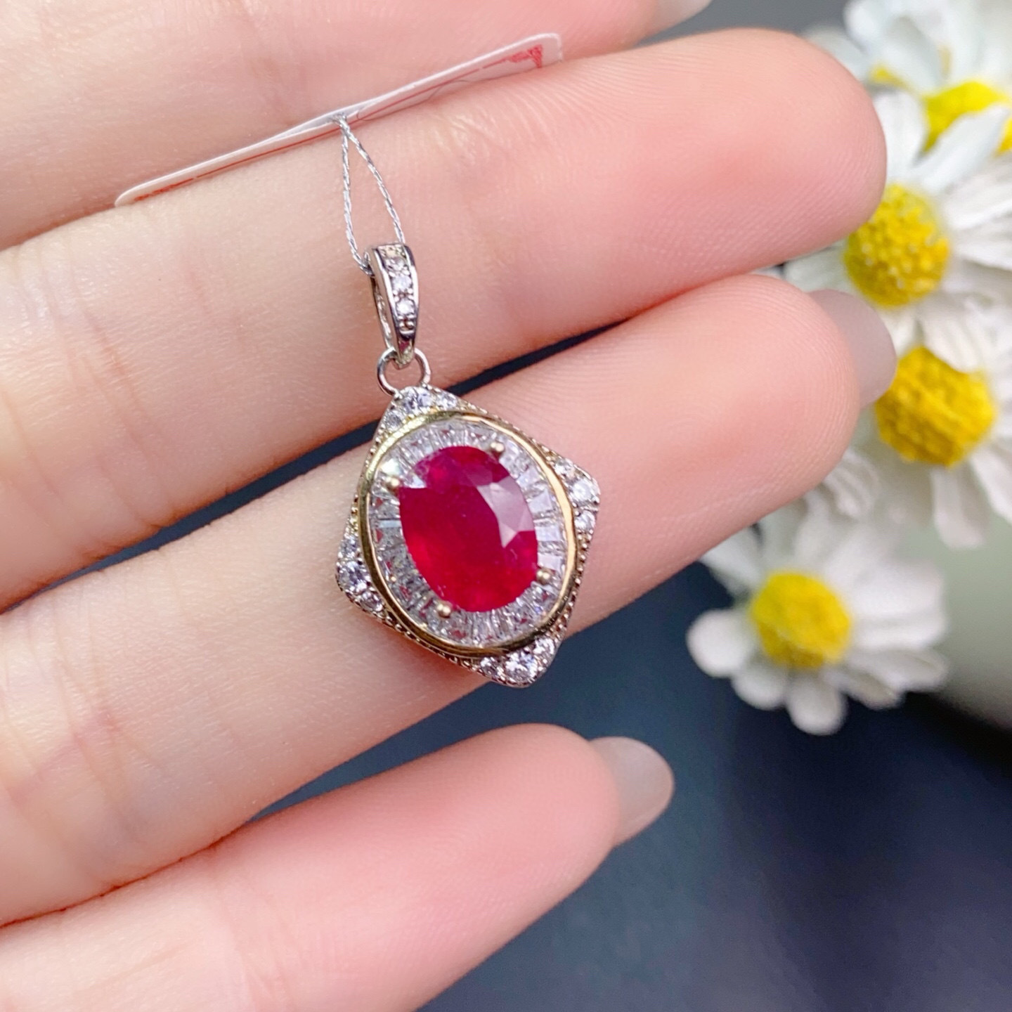 Newly burned ruby pendant