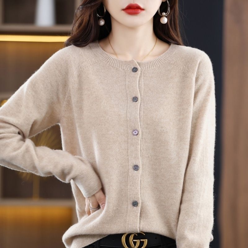 퍼스트 라인 의류 가을과 겨울 새로운 카디건 여성 100% 울 스웨터 니트 코트 고급 캐시미어 탑 스웨터 여성