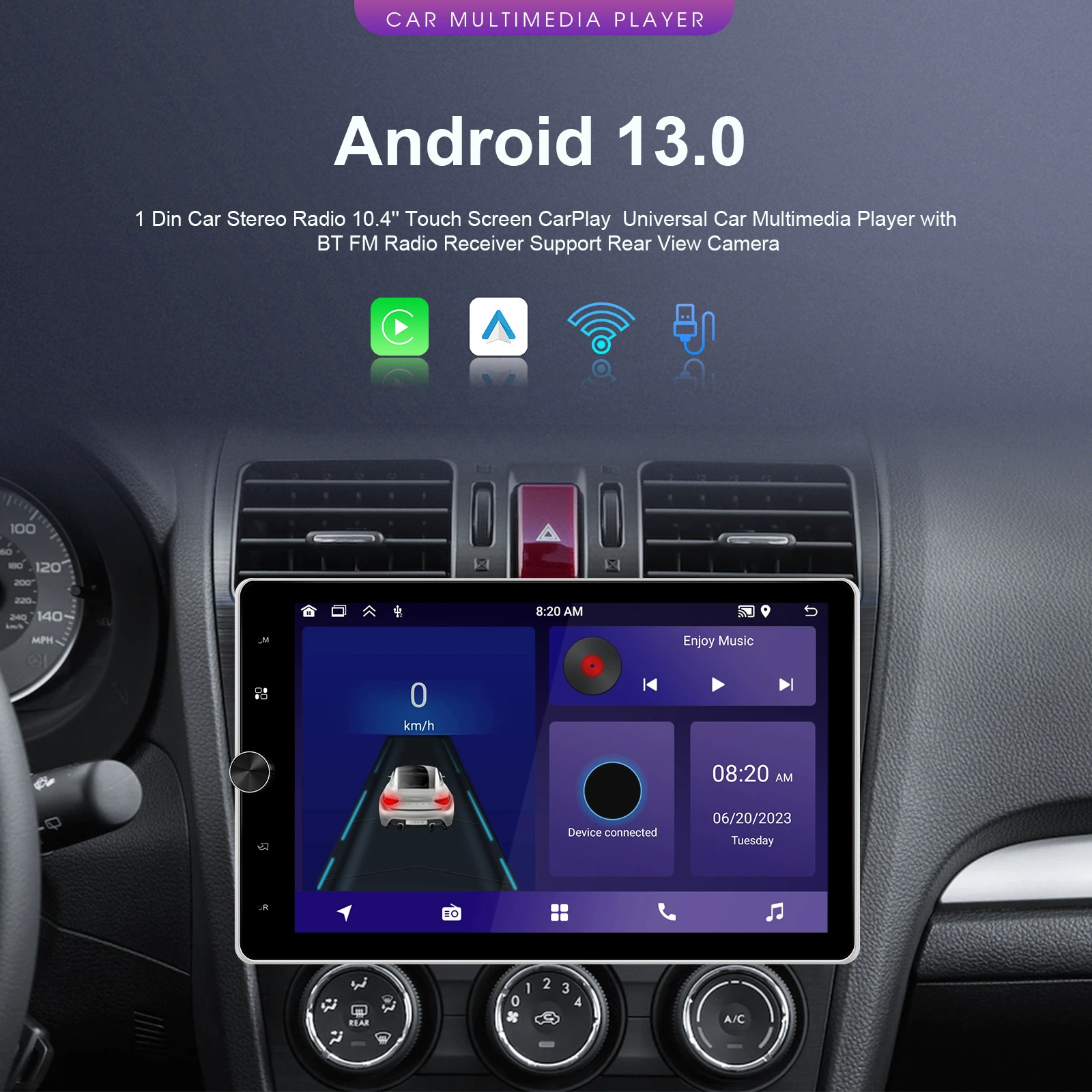 Подходит для 10,4‑дюймовой Android 13.0 однодиновой электрической роторной большой экранной навигационной центральной мультимедийной системы для автомобиля