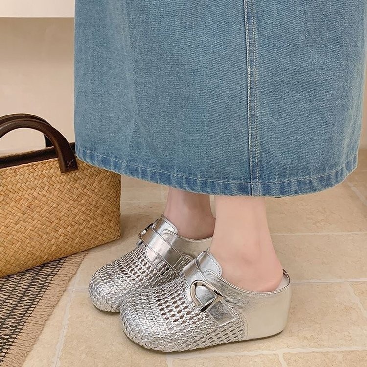 9cm de altura dentro de las zapatillas de media cabeza para mujeres verano 2026 nuevo pequeño hueco de fondo grueso tejido respirado zapatillas frías image 5