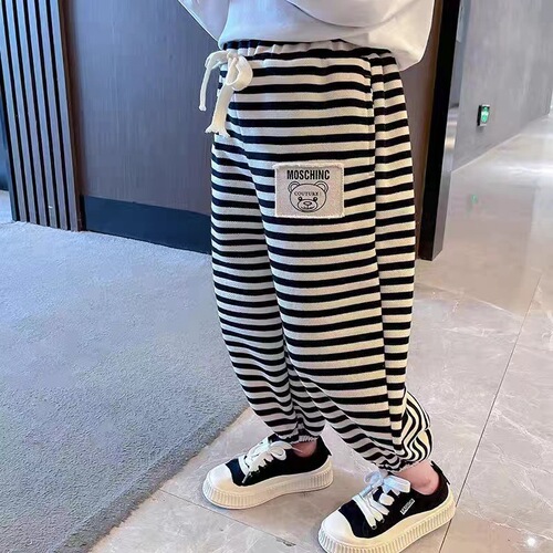 Spring and Autumn Children's Striped Versatile Sweatpants for Girls and Boys, Loose Casual Pants for Kids, Wholesale Korean Style