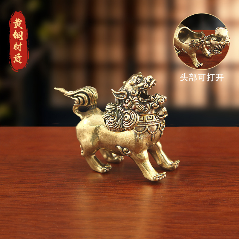新款黄铜复古瑞兽麒麟香炉檀香摆件工艺品摆摊铜器桌面装饰