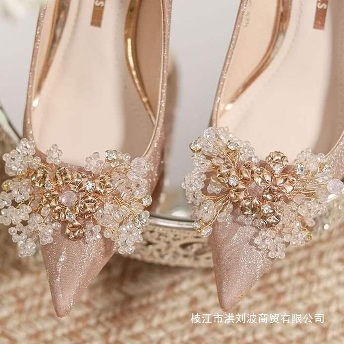 French High Heels, Women's Stiletto Pointed Toe Wedding Shoes, Silver-Feeling, Non-Tiring Bridal Shoes, Hexiu Wedding Dress, Two-Wear