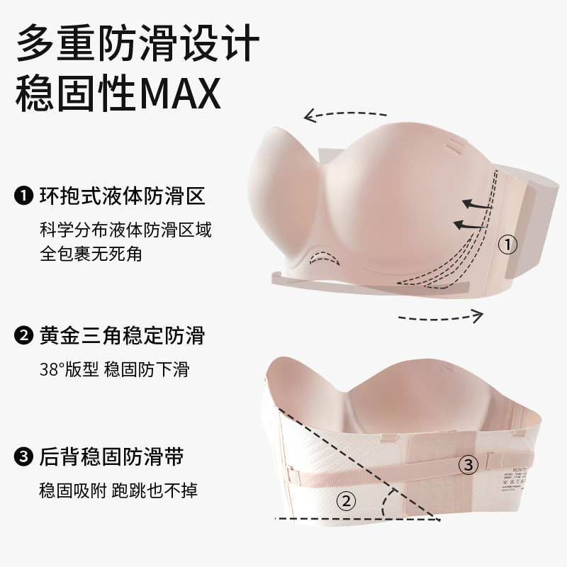 无肩带内衣女大胸微胖mm夏季防滑大码抹胸薄款隐形文胸美背防走光|undefined