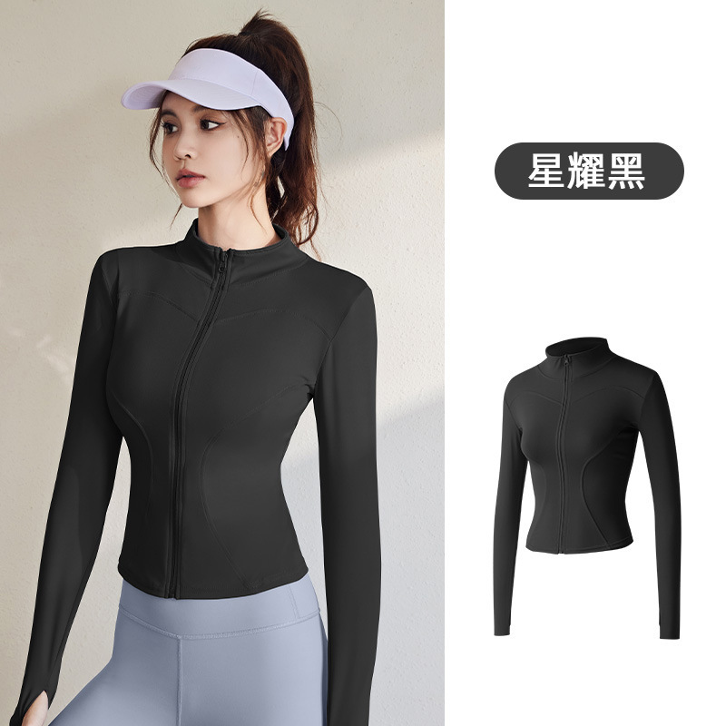 Juyitang Spring and Autumn Sports Chaqueta de manga larga para mujer Traje de yoga para correr Chaqueta superior