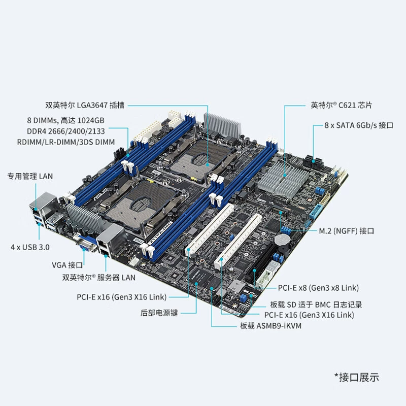 Серверная материнская плата Intel/ASUS Z11PA-D8C, двухканальная, чипсет C621, сокет LGA3647