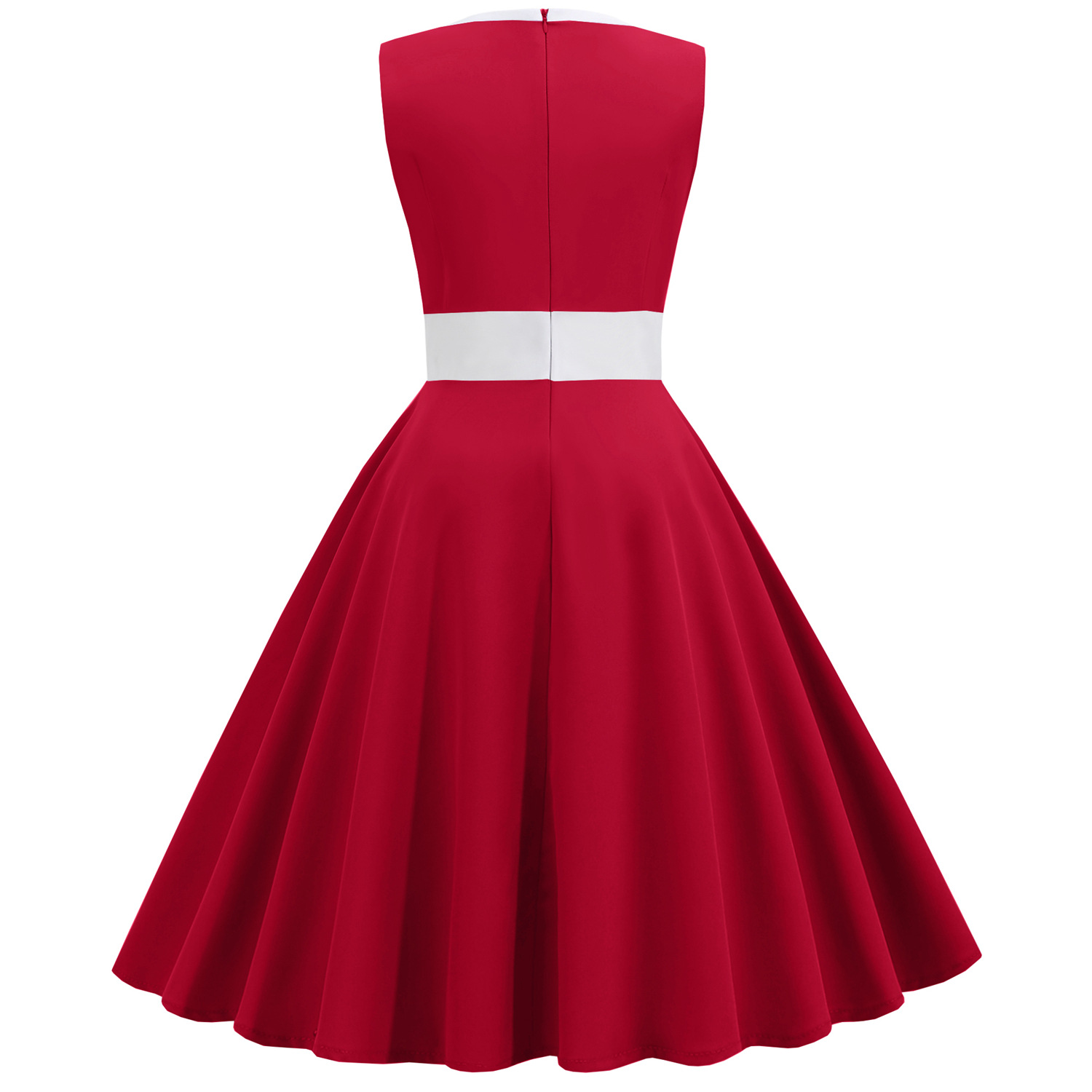  Femmes Hepburn rétro blanc rayure couture fausse simple boutonnage décoratif couleur unie grande jupe_voghion.com