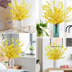 跳舞蘭單支假花 蝴蝶蘭歐式居家裝飾文心蘭跨境花束5叉仿真跳舞蘭