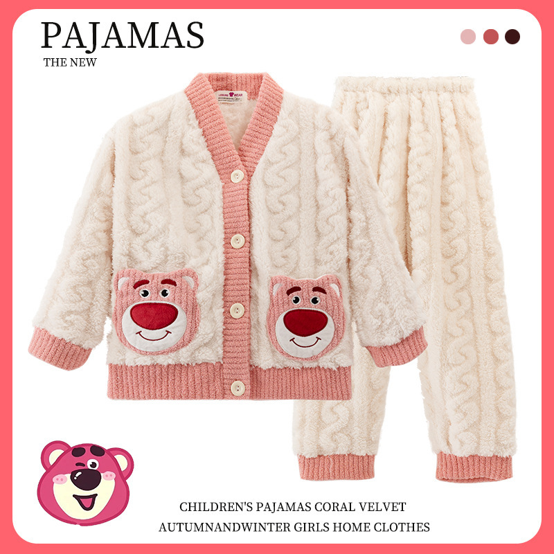 Pijama infantil de lana de coral otoño y invierno niñas flanel engrosado 2025 nueva ropa de hogar de niños de invierno