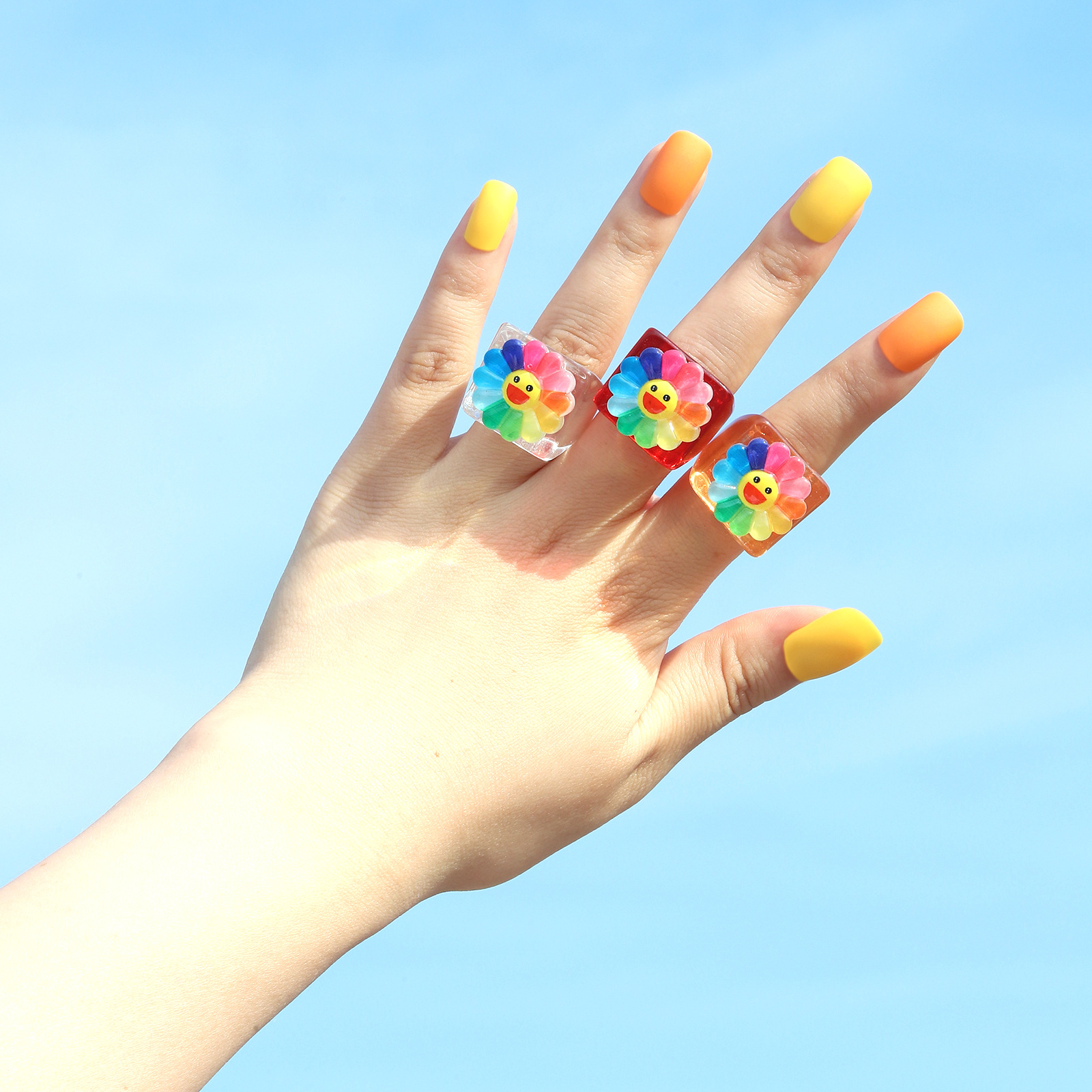 Wholesale Jewelry Resin Acrylic Blooming Smiley Ring Nihaojewelry display picture 11