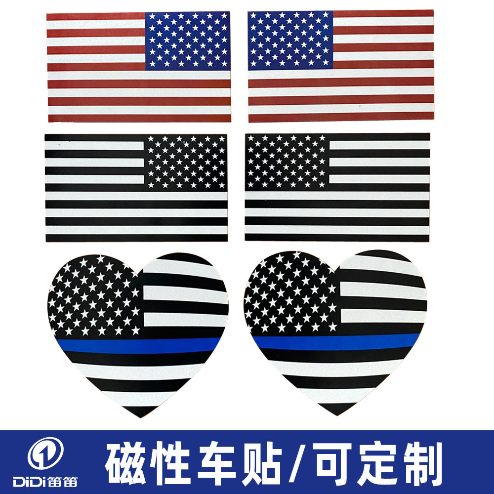 Línea azul delgada bandera americana imán calcomanías magnético reflectante coche pegatinas coche camión SUV par puede ser fijo
