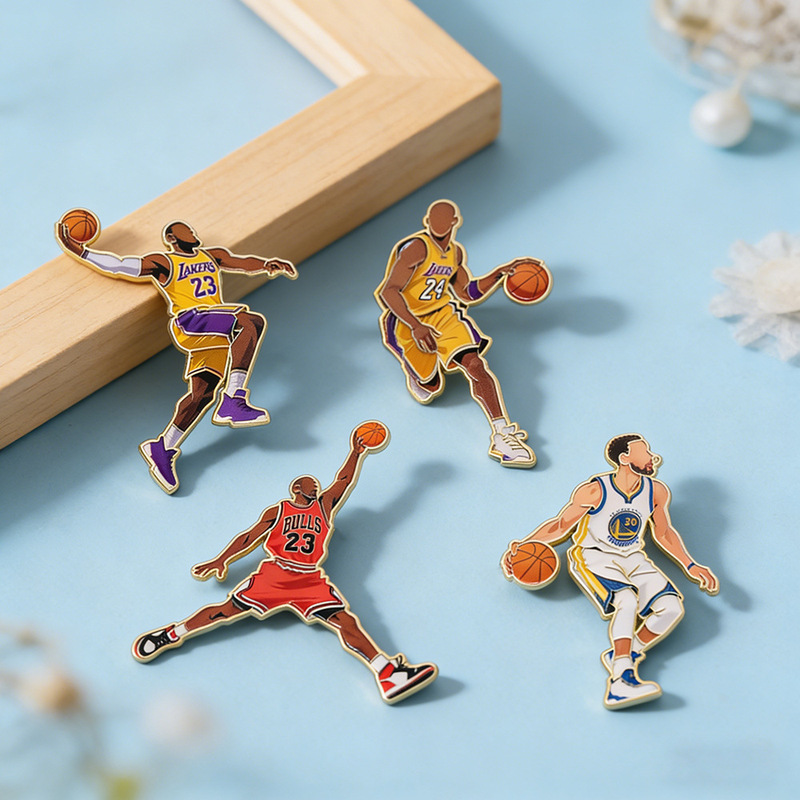 Cross-border best-selling basketball star-shaped metal brooches, fan merchandise, jersey badges, clothing accessories, in-stock wholesale