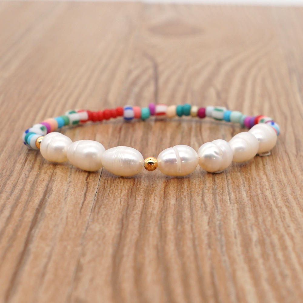 Retro Ethnic Color Beads Simple Baroque Natural Freshwater Pearl Bracelet display picture 4