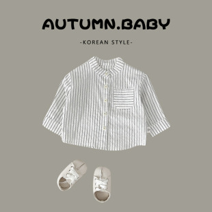 Boys' shirt 2024 spring and autumn children's coat baby long-sleeved shirt Korean style baby striped all-matching clothes