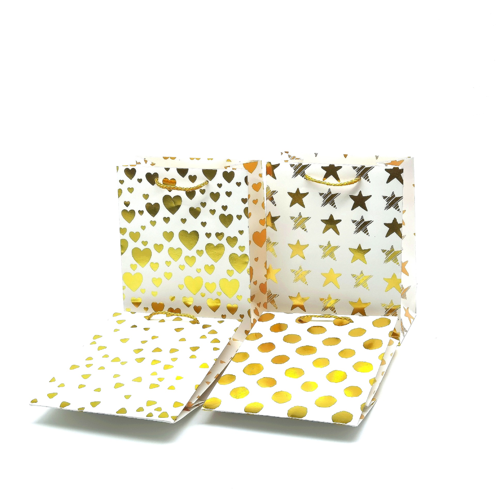 外贸跨境地心童话白卡爱心五角星纸袋简约可爱现货烫金礼品包装袋