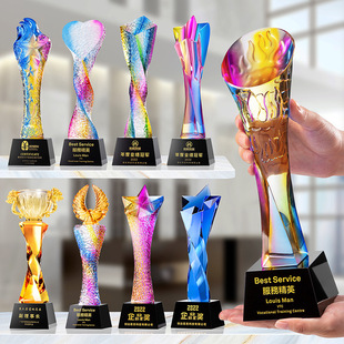 High-End Crystal Glass Trophy Custom-Made Event Awards Outstanding Employee Souvenirs with Engraving Company Annual Meeting