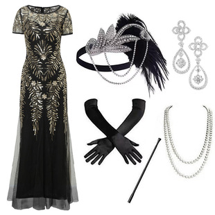 European and American Sexy Evening Dress Female Elegant Sequin Fishtail Dress Banquet Host Slim-fit Long Dress Cross-Border