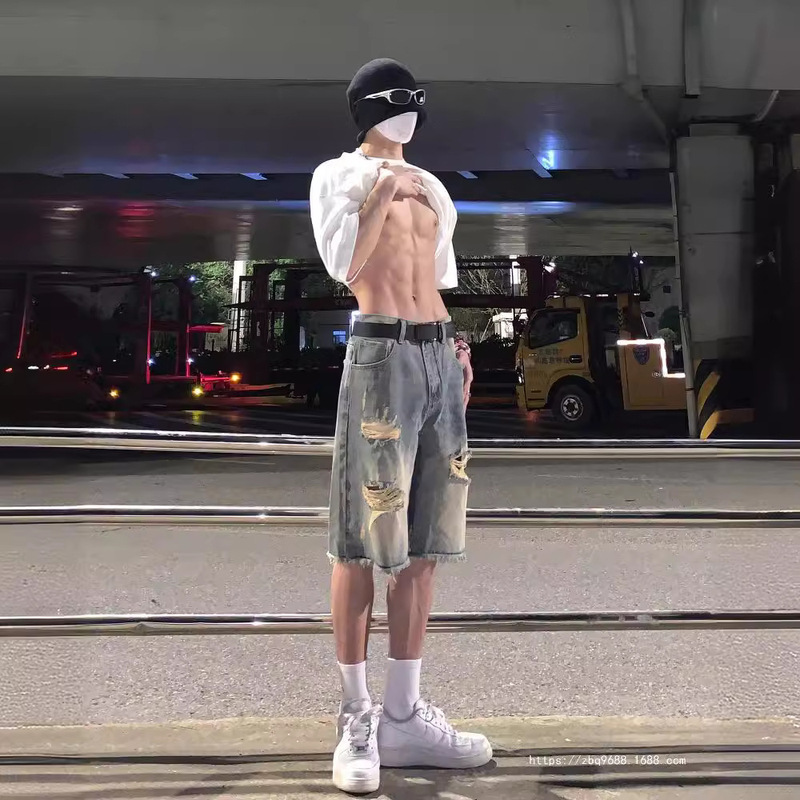 Ge Hua Ripped Denim Shorts Men's Summer Pants Retro Capri Pants Fashion Brand Design Sense Niche American Style High Street Begging Ge Hua Ripped Denim Shorts Men's Summer Pants Retro Capri Pants Fashion Brand Design Sense Niche American Style High Street Begging