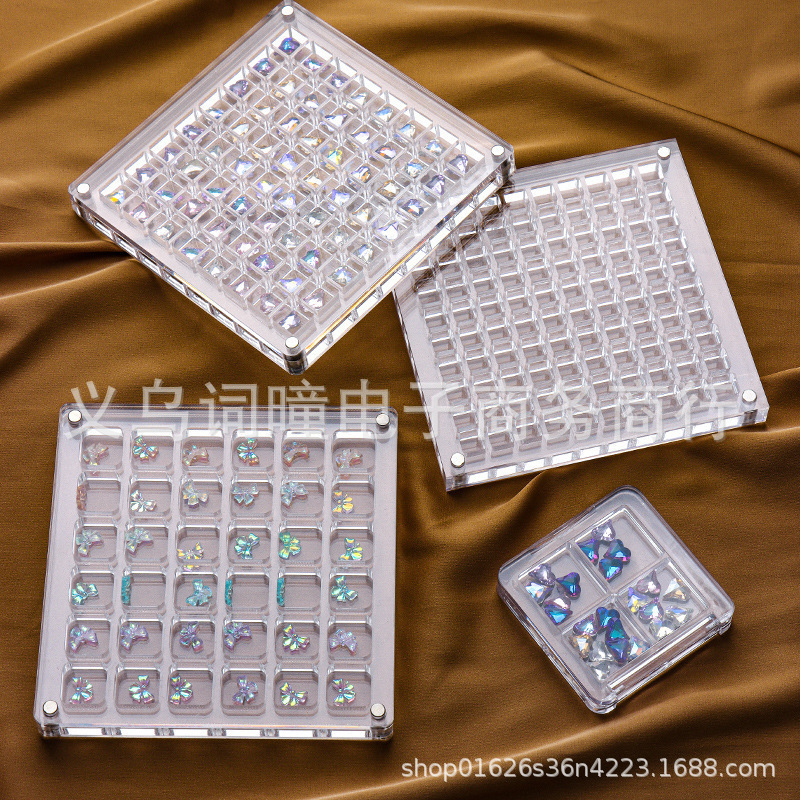 Acrylic nail drill box 36 grid 64 grid 100 grid transparent jewelry nail nail jewelry decorative box magnet cover