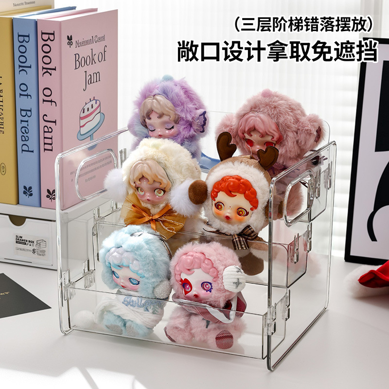 现货桌面收纳盒拉布布盲盒收纳阶梯式展示架坐坐马卡龙搪胶娃娃|undefined