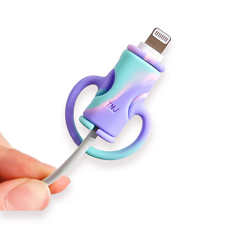 Cable de datos del teléfono móvil cubierta protectora silicona de dibujos animados dos en uno Cable de protección anti-fractura cubierta protectora de la cabeza del hilo de carga