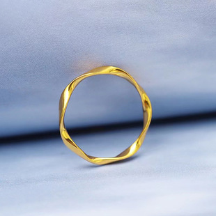 18K Gold Möbius Ring Solid Non-Removable Ring Au750 Elegant Simple Plain Ring Glossy Water Shell Wholesale